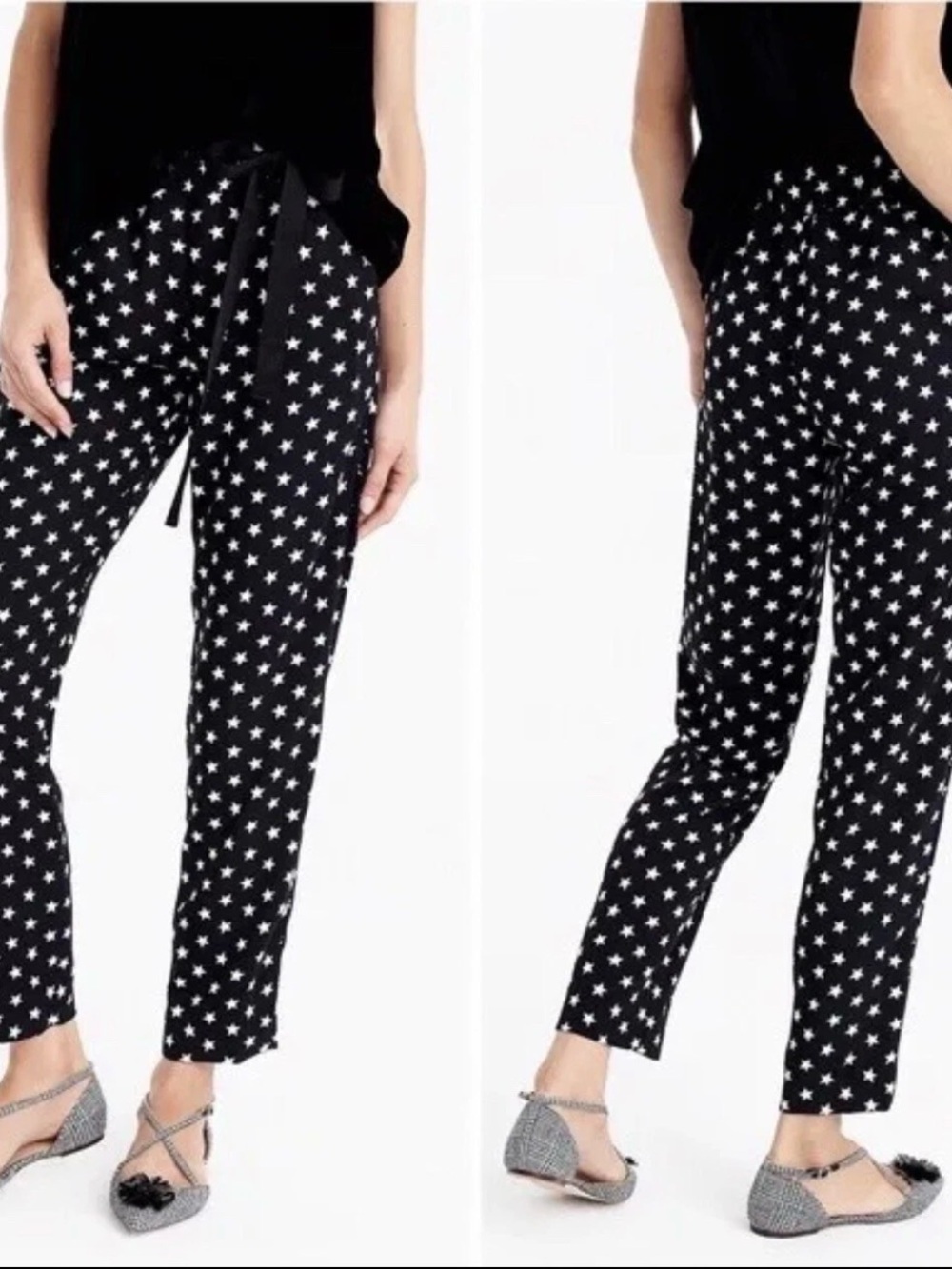 J. Crew Black and White Star Print Cropped Pants with elastic waist